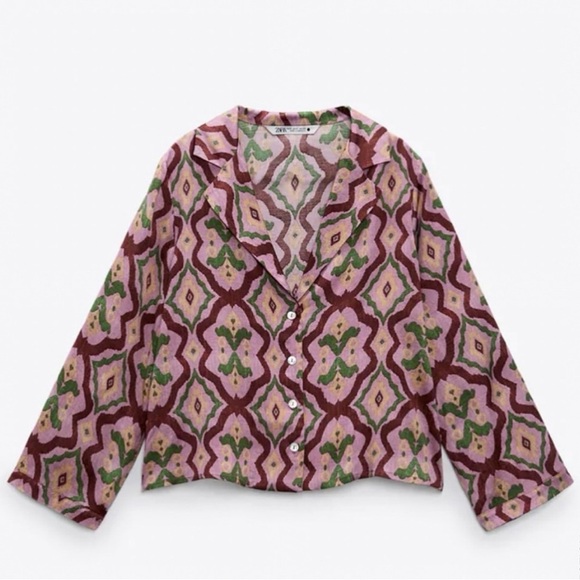 ZARA Patterned Button-Up Women's Top - Picture 1 of 7